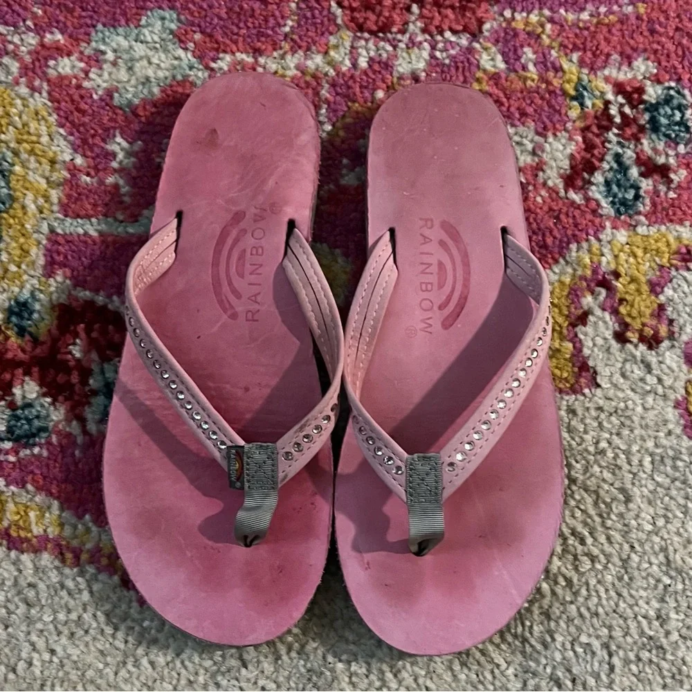 RARE! PINK Rainbow Sandals with Diamond Strap Leather - Size S (5.5-6.5) OBO - Picture 2 of 4